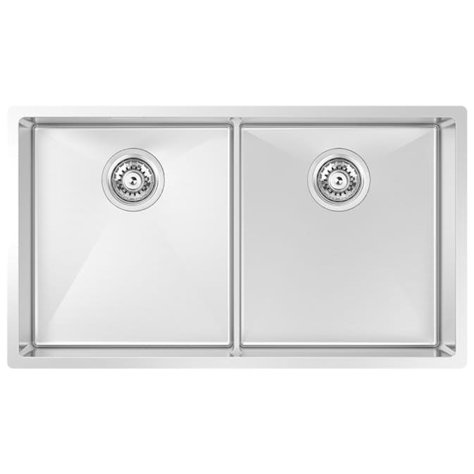 Diskho DecoSteel Combo Slim 3636 Rostfri Dubbel med Korgventil & Vattenlås