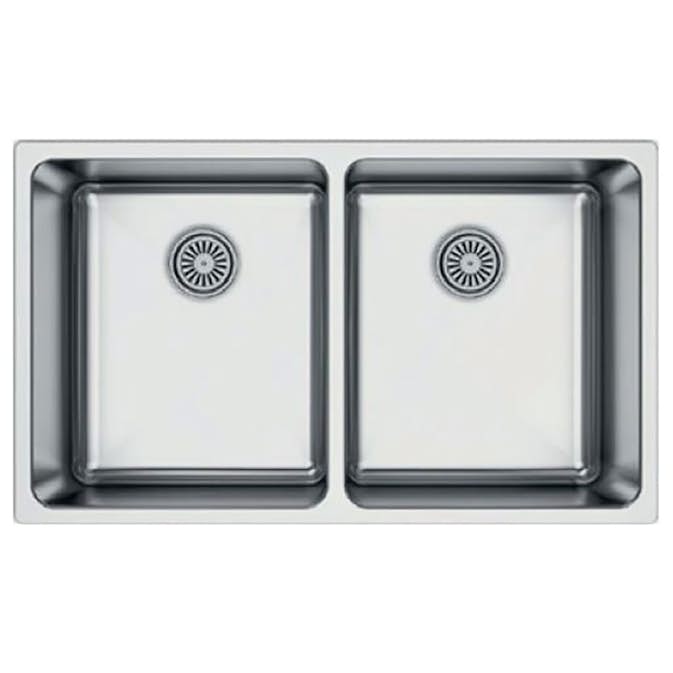 Diskho DecoSteel SQ3434 Rostfri Dubbel med Korgventil & Vattenlås