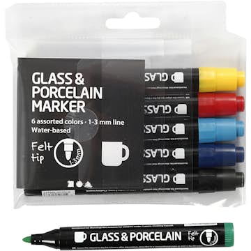 Glas- och Porslinstusch Creativ Company Standardfärger Spets 1-3 mm Semi Opaque 6 st/1 Förp