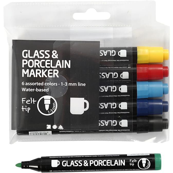 Glas- och Porslinstusch Creativ Company Standardfärger Spets 1-3 mm Semi Opaque 6 st/1 Förp