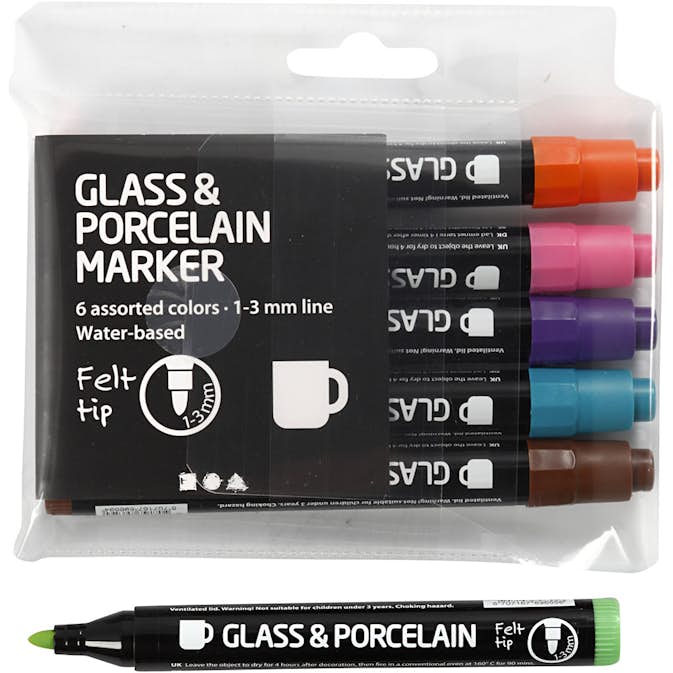 Glas- och Porslinstusch Creativ Company Kompletterande Färger Spets 1-3 mm Semi Opaque 6 st/1 Förp