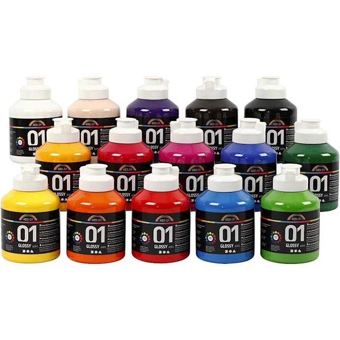 Akrylfärg Creativ Company A-color Mixade Färger Nr 01 Blank 15st 500 ml/1 Låda