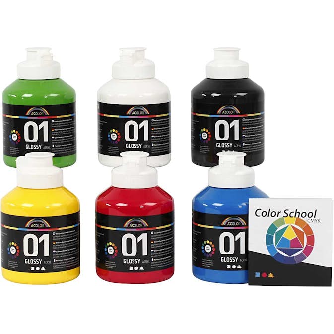 Akrylfärg Creativ Company A-color Primärfärger Nr 01 Blank 6st 500 ml/1 Förp