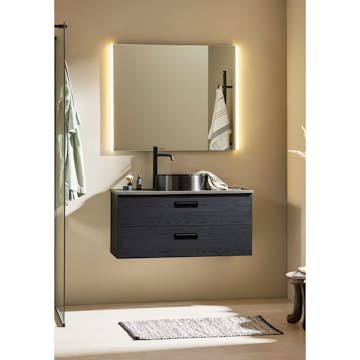 Tvättställsskåp Noro Relounge Svart Trästruktur Med Bänkskiva Cementgrå