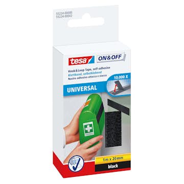 Kardborrband Tesa 20 mm x 1 m Svart