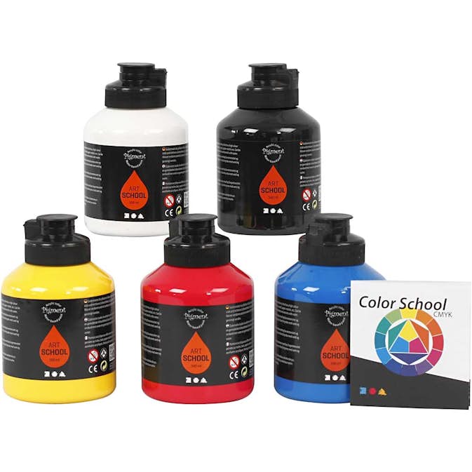 Akrylfärg Creativ Company Pigment Art School Primärfärger 5st 500 ml/1 Förp