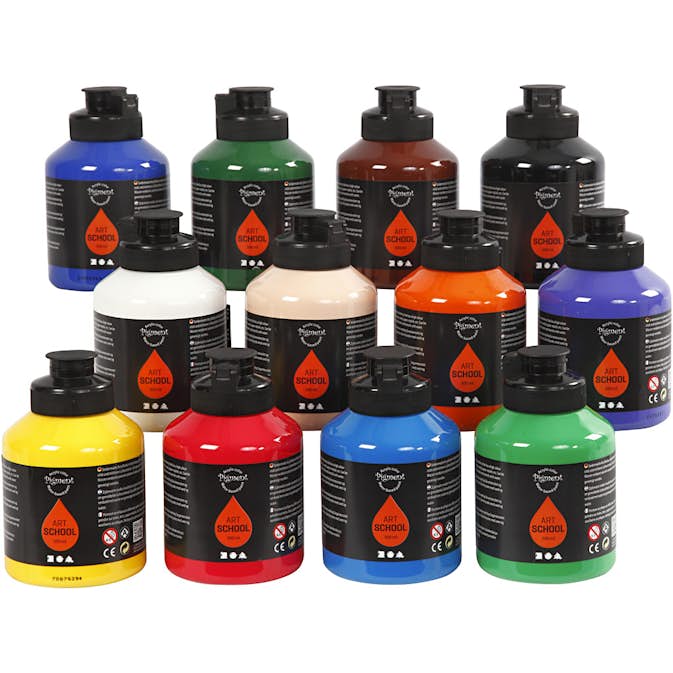 Akrylfärg Creativ Company Pigment Art School standardfärger 12st 500 ml/1 Låda
