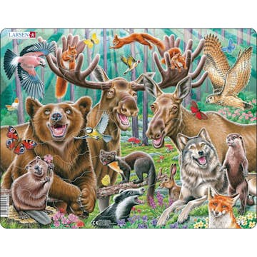 Pussel Larsen Glada djur i skogen Selfie 42 bitar