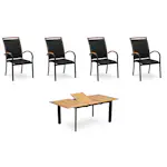 Matgrupp Utomhus Hillerstorp Nydala 4st Karmstolar med Förläningsbart Trädgårdsbord 90x150-200 cm