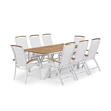 Trädgårdsmatgrupp Hillerstorp Nydala 96x150-200 cm med 6st Positionsstolar & 2st Stapelstolar