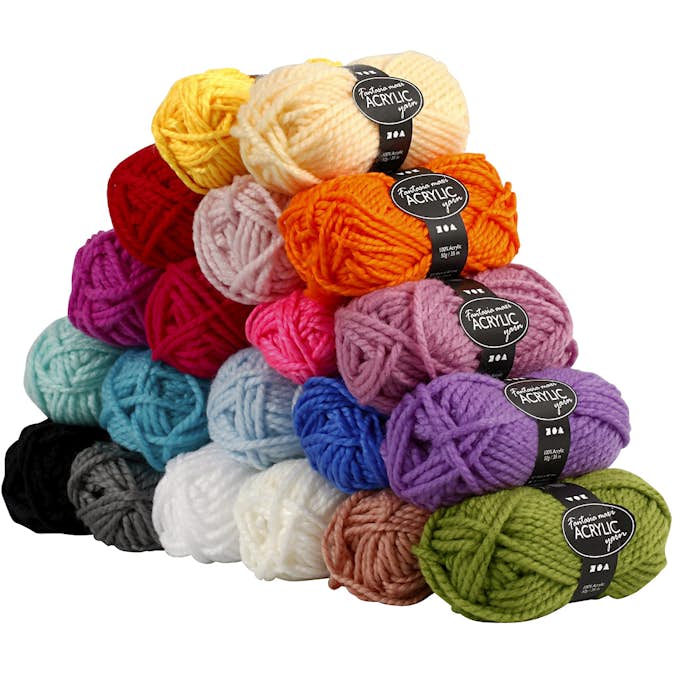 Akrylgarn Creativ Company Fantasia Mixade Färger 35 m Stl Maxi 20st 50 g/1 Förp