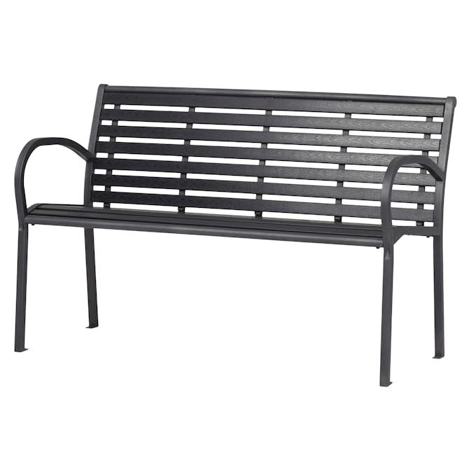 Trädgårdsbänk Outfit 124x60 cm, Bänk Utomhus i Svart Metall och Polywood
