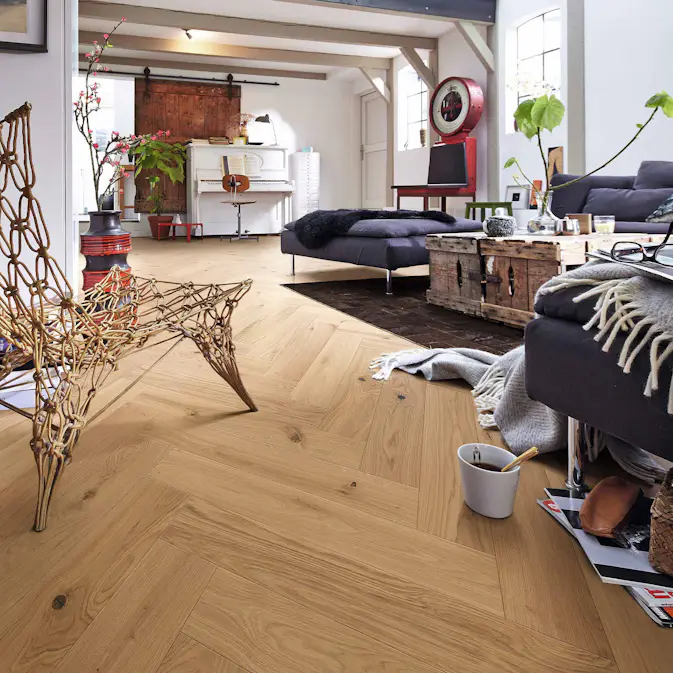 Parkettgolv Meister 9002 PS 500 Borstad Ultramattlackad Ek Fiskbensparkett