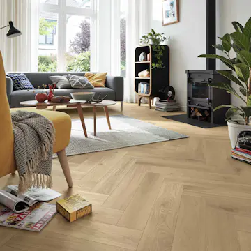 Parkettgolv Meister 9020 PS 500 Borstad Ultramattlackad Ek Fiskbensparkett