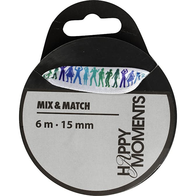 Satinband Creativ Company med Tryck B: 15 mm 6 m/1 Rl