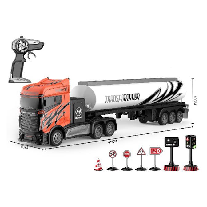 Radiostyrd Lastbil Crazon Tanktrailer & Skyltar 1:16 2,4GHz Orange