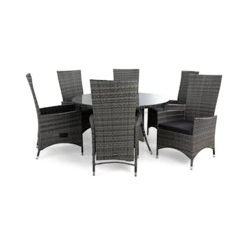 Matgrupp Comfort Garden Thor Matgrupp Utomhus Ø140 med 6 Jenny Ställbar Fåtölj m Dyna