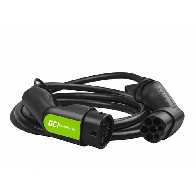 Laddkabel Green Cell Elbil Ev08 Typ2 7 m 22Kw 32A 3-Fas Svart