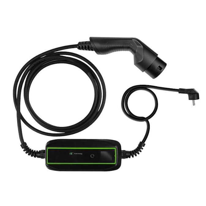 Elbilsladdare Green Cell Ev16 Typ2 Schuko 6,5 m 3,6 Kw 10/16A Lcd Svart Ip66