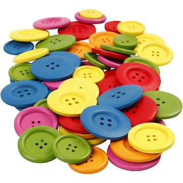 Träknappar Creativ Company Mixade Färger Dia. 25-40 mm 2-4 Hål 144 St/1 Förp