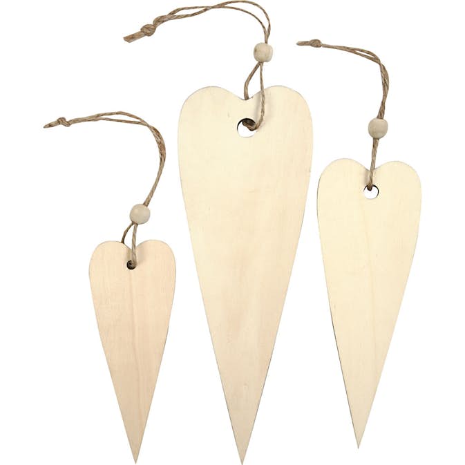 Trädekorationer Creativ Company avlångt Hjärta H: 12+16+20 cm Tjocklek 5 mm 3 St/1 Förp