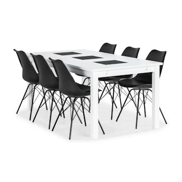 Matgrupp Basic Home Jasmin Rektangulärt Matbord 180-270 cm Förlängningsbart med 6 Shell Matstol