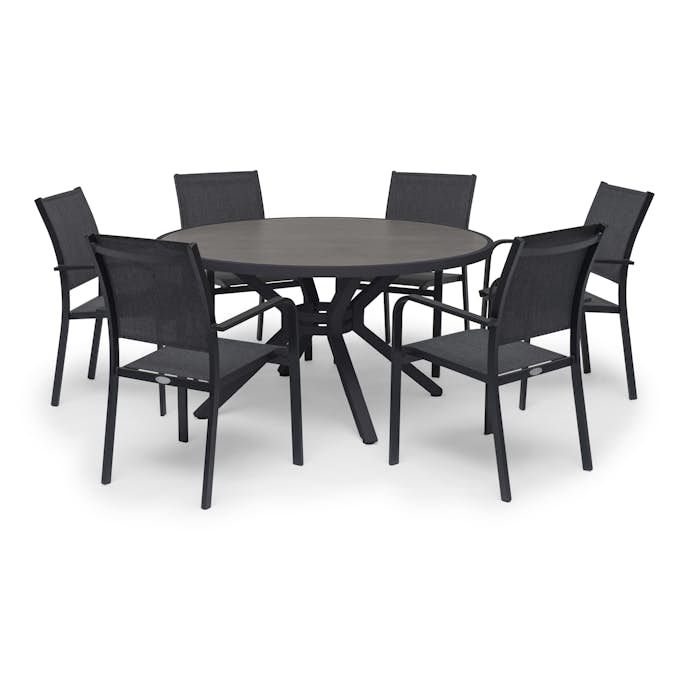 Matgrupp Utomhus Hillerstorp Hånger 6st Stapelstolar med Trädgårdsbord Ø140 cm