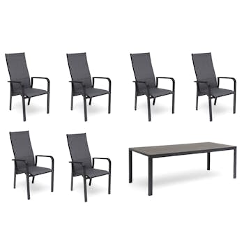 Matgrupp Utomhus Hillerstorp Hånger 6st Positionsfåtöljer med Trädgårdsbord 90x210 cm