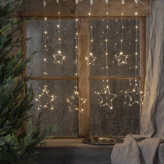 Ljusgardin Star Trading Dew Drop Snowflake Hängande Gardinslinga med Stjärnor LED
