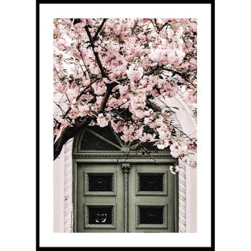 Poster Gallerix Pink Flowers Green Door