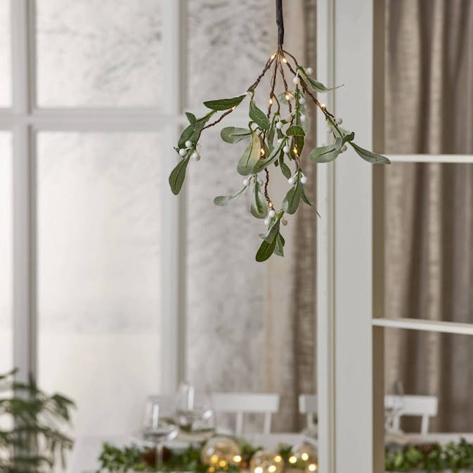 Dekorationskvist Star Trading Mistel med LED-ljus Batterislinga