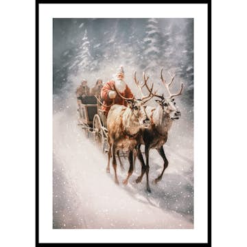 Poster Gallerix Santa Claus Reindeer and Sleigh