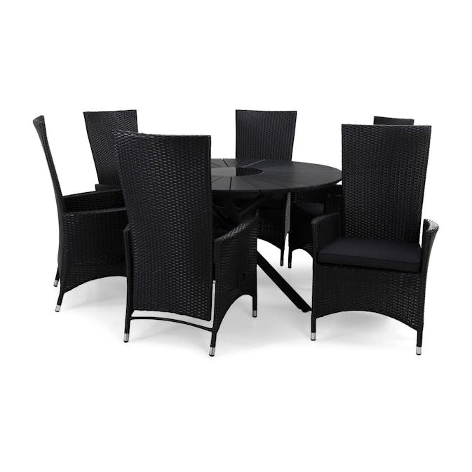 Matgrupp deNoord Finnhamn Matgrupp Utomhus Ø140 med 6 Jenny Ställbar Fåtölj m Dyna