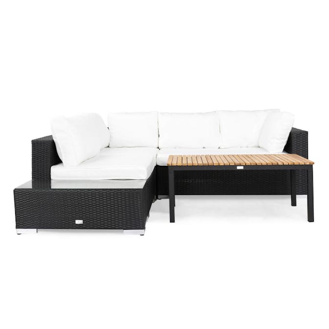 Loungegrupp Comfort Garden Bahamas 4-sits med Avslut och Bord Svart/Teak Utomhus