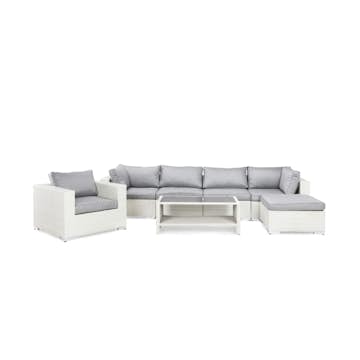 Loungegrupp Comfort Garden Bahamas 6-sits med Fåtölj, Divan och Bord med Hylla Vit/Grå