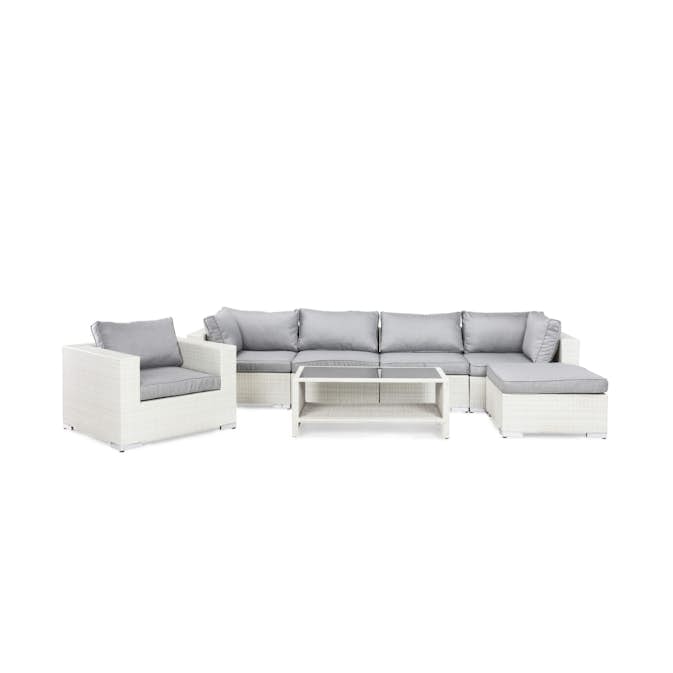 Loungegrupp Comfort Garden Bahamas 6-sits med Fåtölj, Divan och Bord med Hylla Vit/Grå