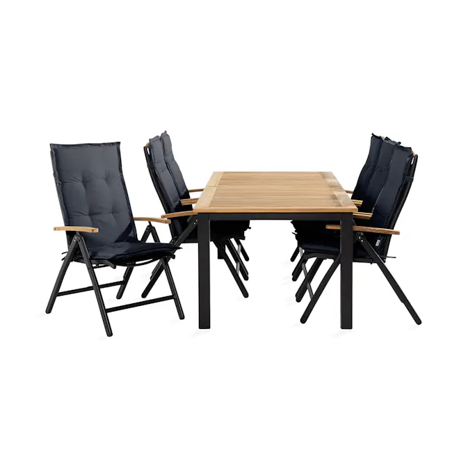 Trädgårdsgrupp deNoord Las Vegas Matgrupp Utomhus 152-210 + 6 Positionsstol Lyx m Dyna