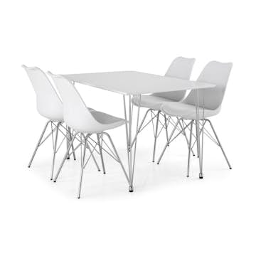 Matgrupp Basic Home Kronblom Rektangulä Matbord 120 cm med 4 Shell Matstol