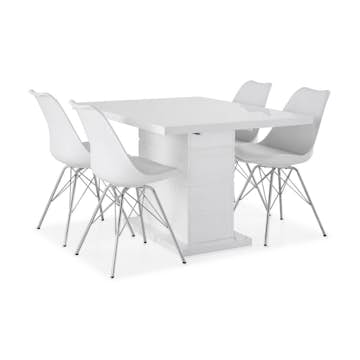 Matgrupp Concept 55 Ratliff Rektangulärt Matbord 120-160 cm Förlängningsbart med 4 Shell Matstol