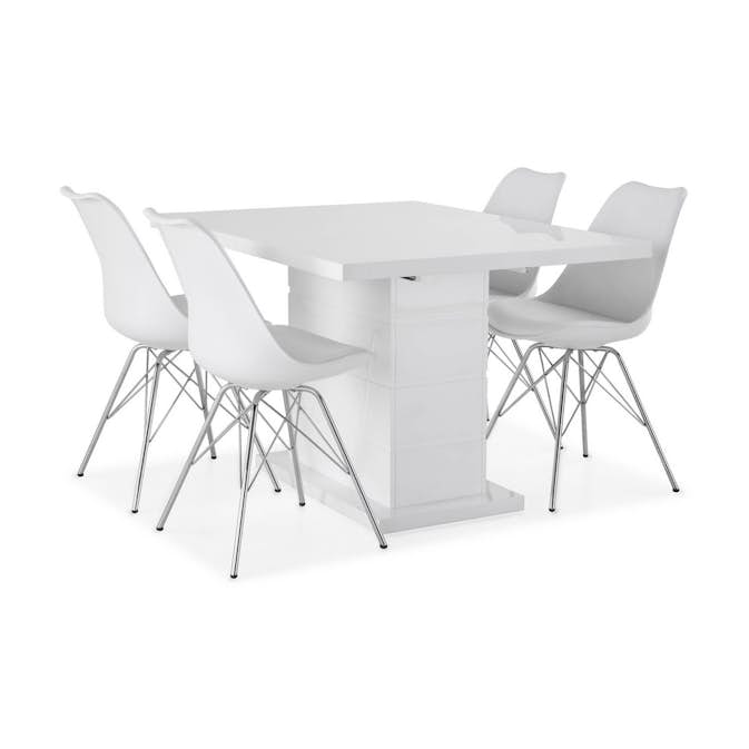 Matgrupp Concept 55 Ratliff Rektangulärt Matbord 120-160 cm Förlängningsbart med 4 Shell Matstol