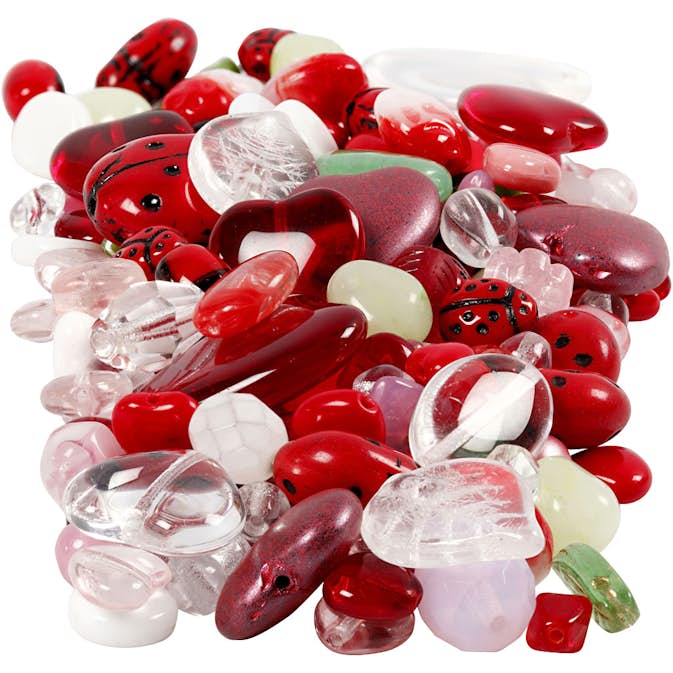 Glaspärlor Creativ Company Mixade Färger Nyckelpiga Blad Hjärtan D5-22 mm Hålstl 0,5-1,5 mm 350 g/1 Förp