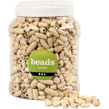 Träpärlor Creativ Company Stl 5-28 mm Hålstl 2,5-3 mm 1 Hink
