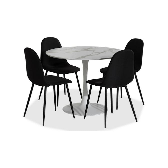 Matgrupp Basic Home Caitly Runt Matbord 100 cm Vit Bas med 4 Nibe Matstol