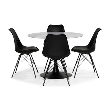 Matgrupp Basic Home Caitly Runt Matbord 100 Svart Bas cm med 4 Shell Matstol