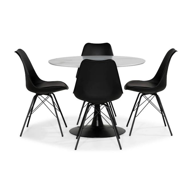 Matgrupp Basic Home Caitly Runt Matbord 100 Svart Bas cm med 4 Shell Matstol