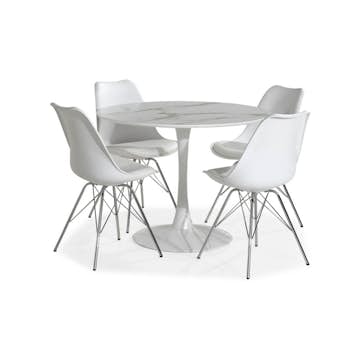 Matgrupp Basic Home Caitly Runt Matbord 100 cm Vit Bas med 4 Shell Matstol