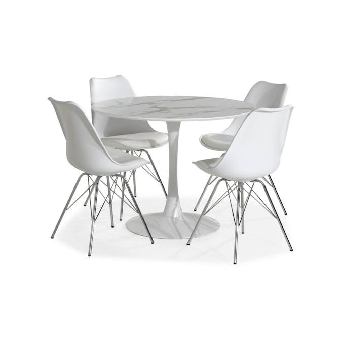 Matgrupp Basic Home Caitly Runt Matbord 100 cm Vit Bas med 4 Shell Matstol