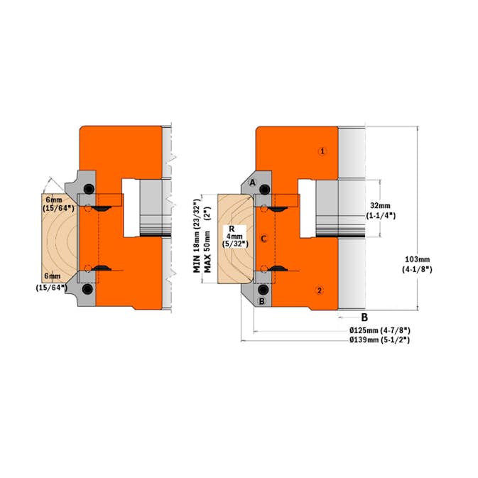 Skär fog/fas/radie CMT Orange Tools underdel 45° 2-pack