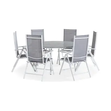 Trädgårdsgrupp deNoord Tunis Matgrupp Utomhus 140 Rund + 6 Maggie Positionsstol