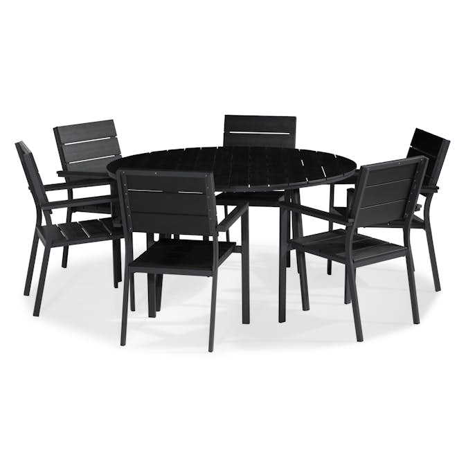 Matgrupp Utomhus Comfort Garden Tunis Rund 140 med 6 StapelTrädgårdsstolar Aintwood
